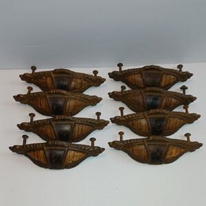 Set of 8 Vintage Metal with Faux Wood Drawer Pulls